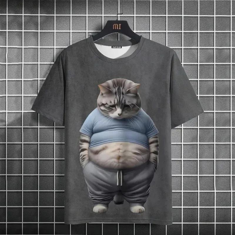 3D Printed Men's T-shirt Cat Pattern T-shirt Summer Street Short Sleeved Round Neck Top Fashionable T-shirt