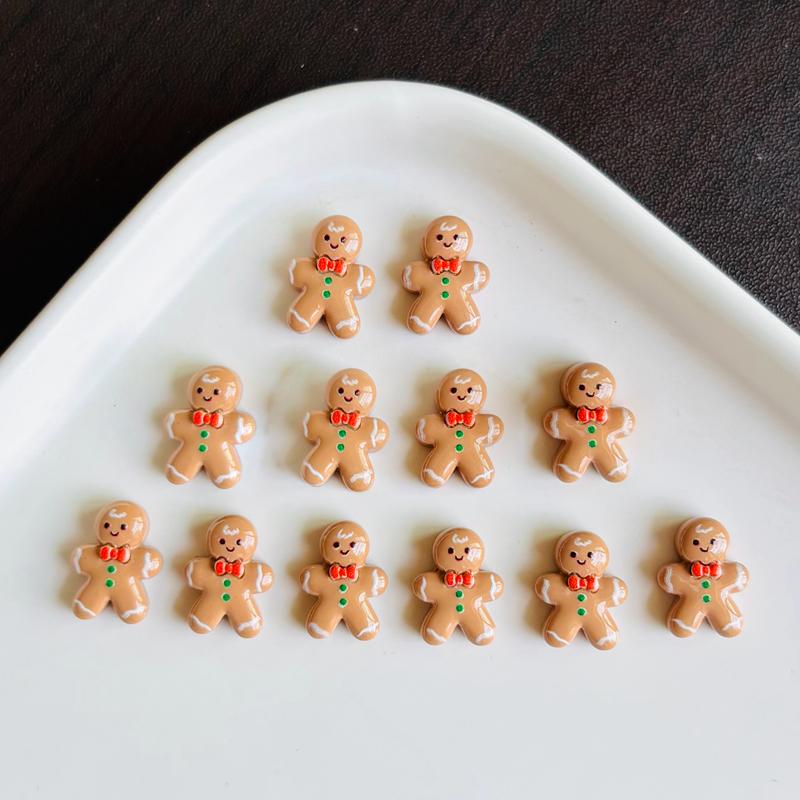 

30 Piece Cartoon Resin Mini Christmas Gingerbread Figurine Nail Decoration Diy Set, Suitable For Nail And Jewelry Making A116