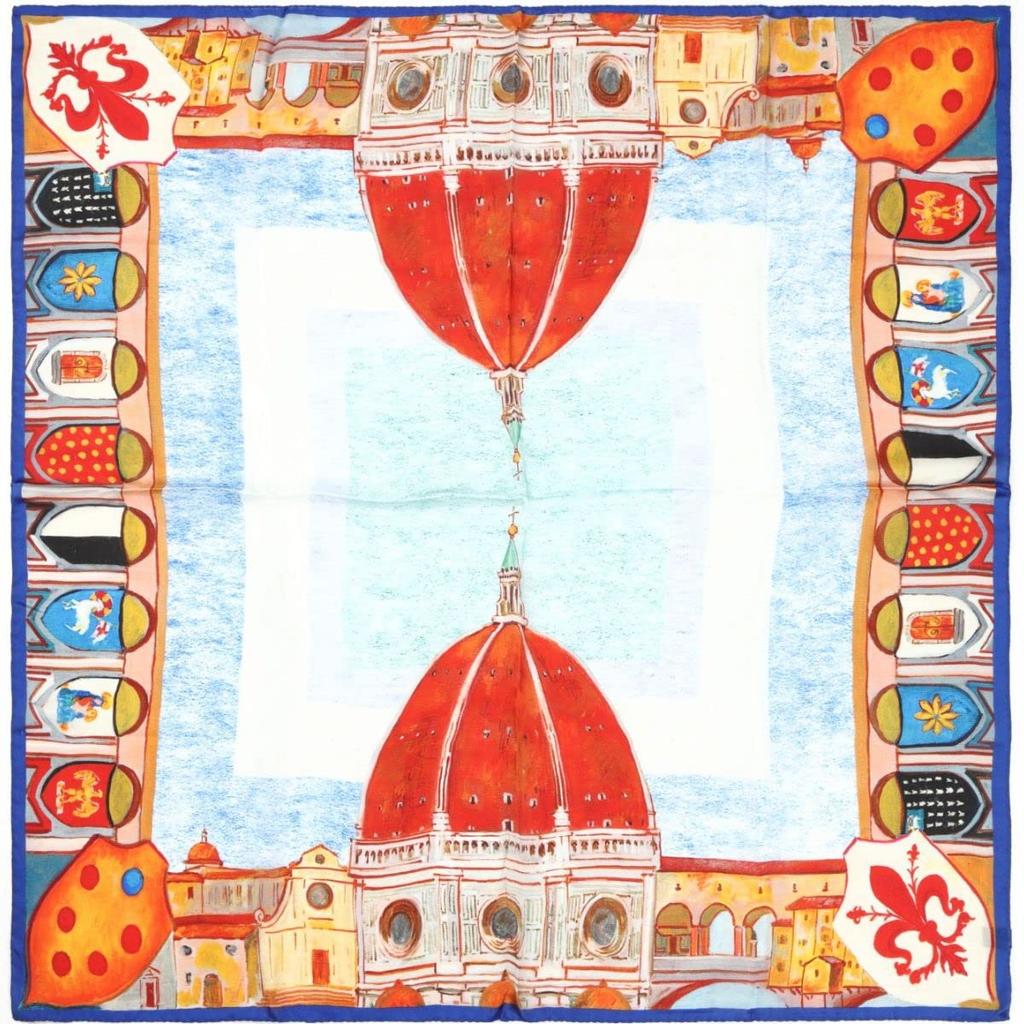 Silk 85x85cm Made in Blue Cupola Pattern G.Barsanti&Figli Women's 100% Scarf, Large, Square, Italy,