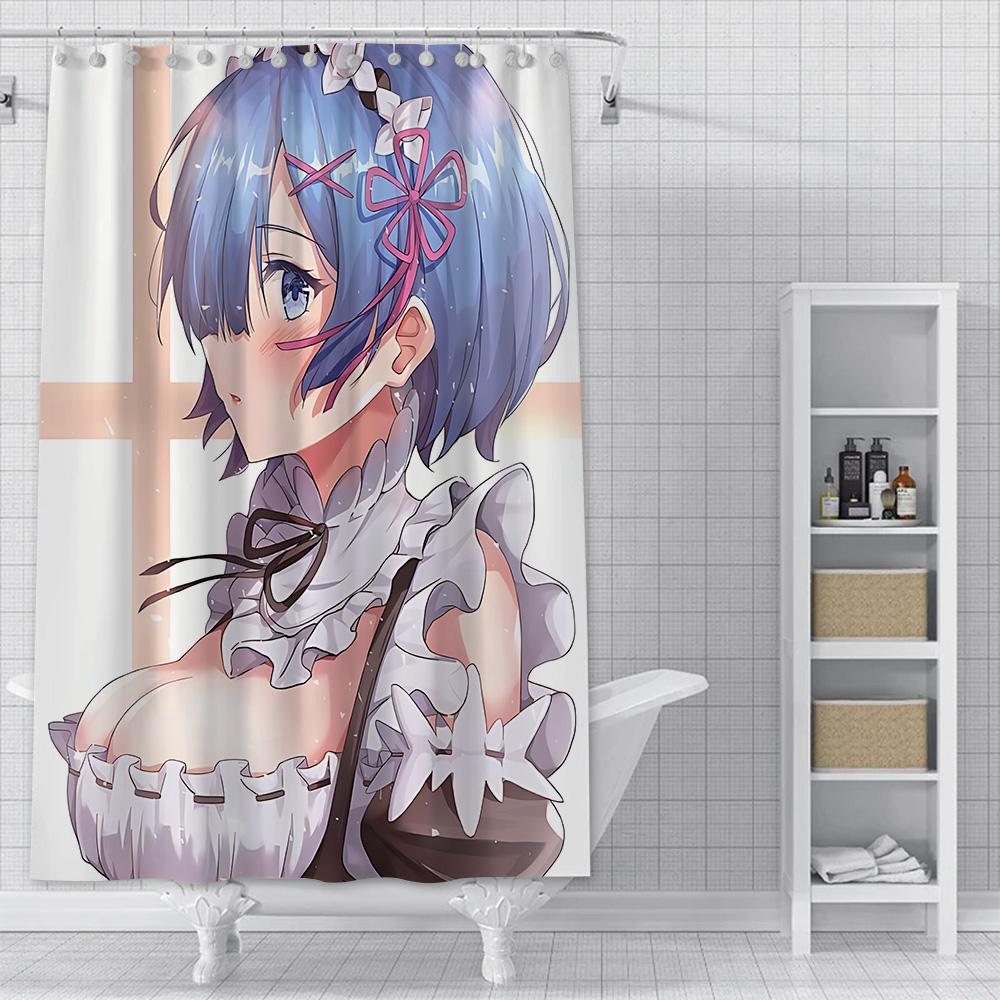 Shower Curtain Waterproof Polyester Fabric Paint Colorful Bath Curtains Re Zero Anime RGB Pc Gamer Home Bathroom Decor With Hook