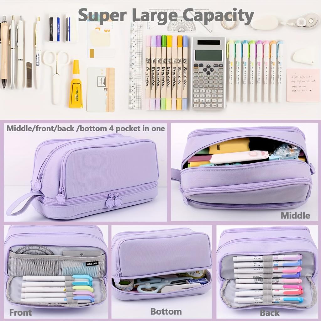 1pc Double-layer Double-open Large-capacity Good Looking Junior High School Multi-functional Pocket Zipper Pen Pocket