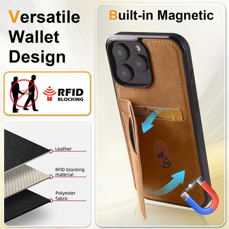 Luxury PU Leather Wallet Phone Case For iPhone 17 Air 16E 16Pro Max 15 14Plus 13MINI 12MINI 11 Pro Max Card Slot Holder Cover