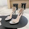 High heels women's 2025 summer new transparent sexy one-word buckle stiletto fashion sandals