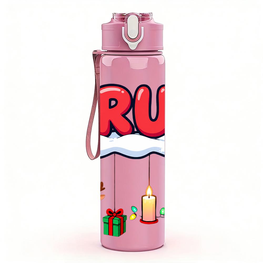 1PC Bruh Christmas Ornament Lettering 750ml Color Plastic Water Bottle Leakproof Flip Straw Lid For Sports Office Home Use