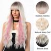 ALAN EATON Blonde lange gewellte Perücken mit rosa Highlights, Ombre-Blonde Perücke mit Pony, buntes Party-Haar für den Alltag, hitzebeständige Faser