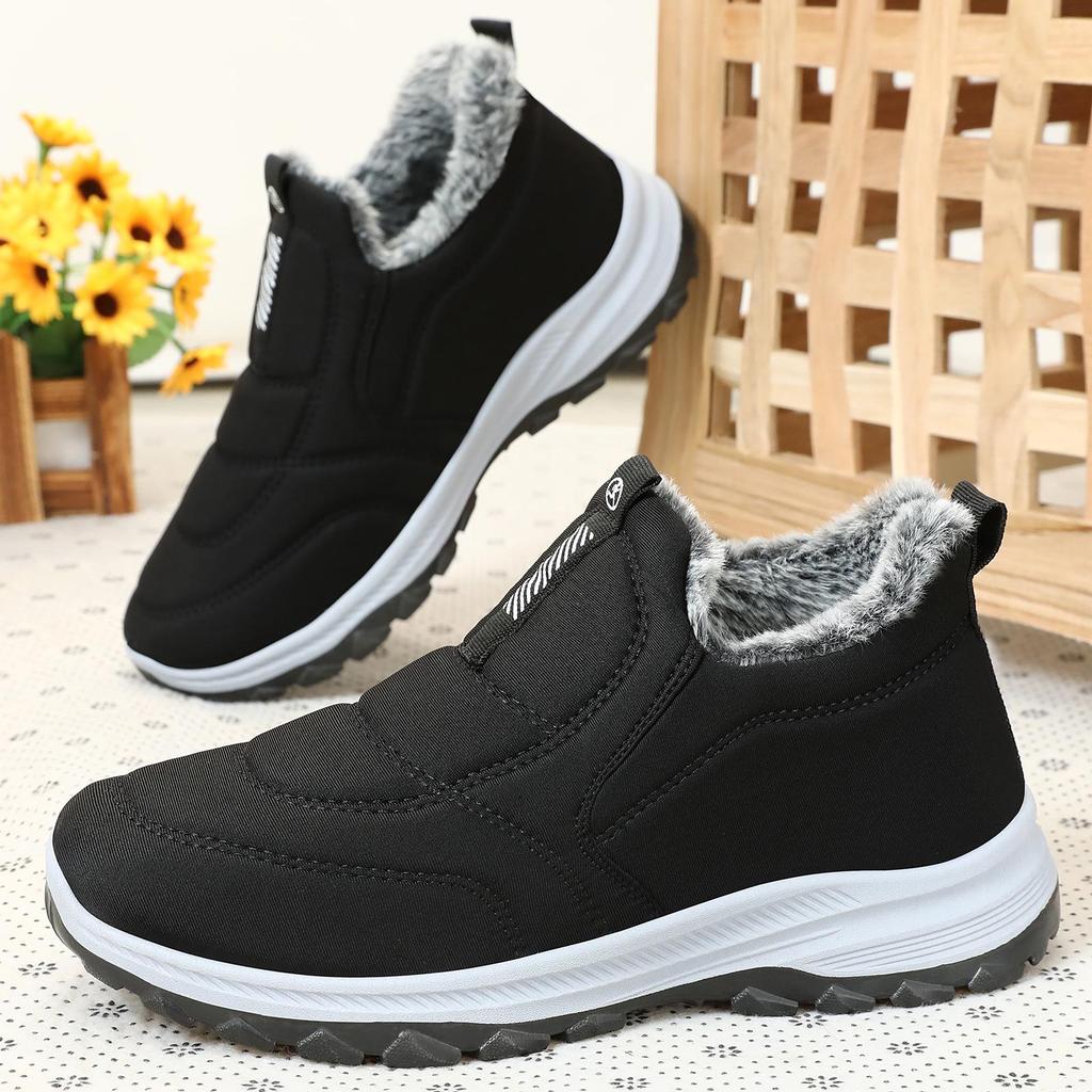 Bottines en coton doublées polaire pour femmes - À enfiler, Épaissies, Grande taille, Style couple, Chaussures d'hiver pour maman âgée