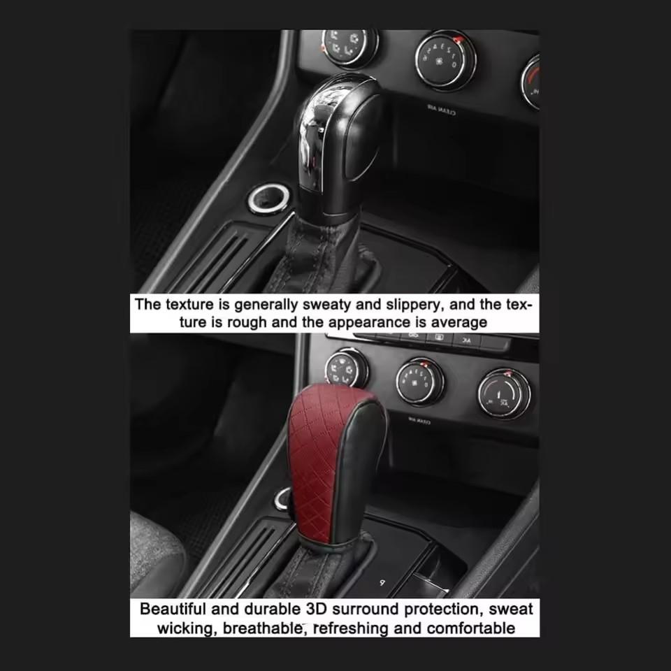 Mobidea Breathable Cowhide Gear Shift Cover - Carbon Fiber Patterned Leather Anti-Slip and Non-Destructive Installation