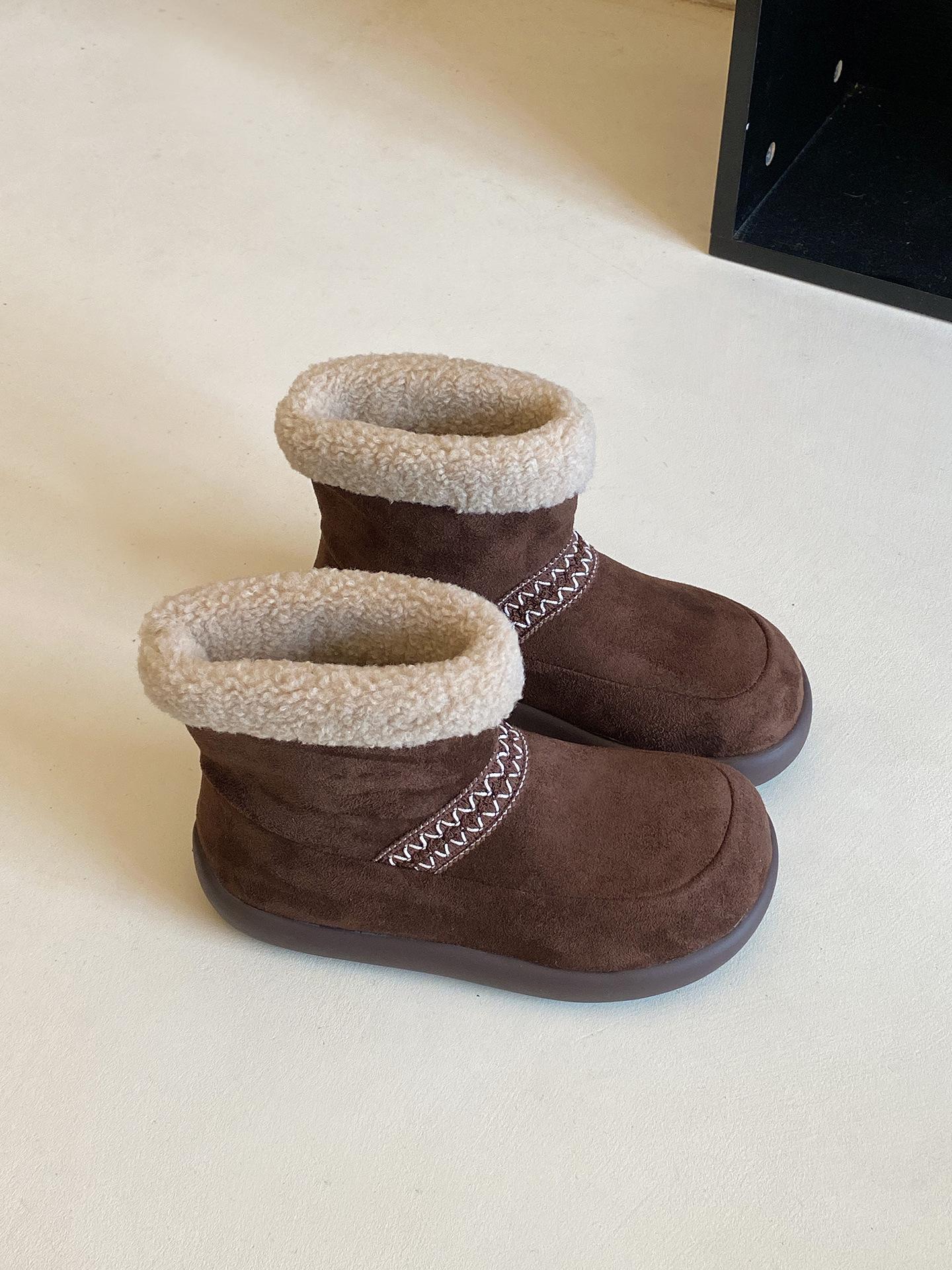 

Женские зимние ботинки на толстой подошве с круглым носком в стиле ретро, новинка 2025 года, бархатные теплые короткие ботинки-буханки 40 темно-коричневого