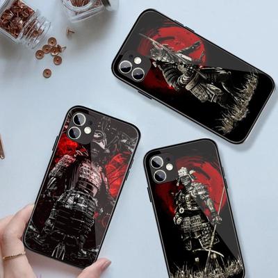 Apanese Samurai Oni Mask Phone Case For IPhone 14 13 12 11 XS X 8 7 6 Plus Mini Pro Max SE 2022 Black PC TPU Glass Phone Cover