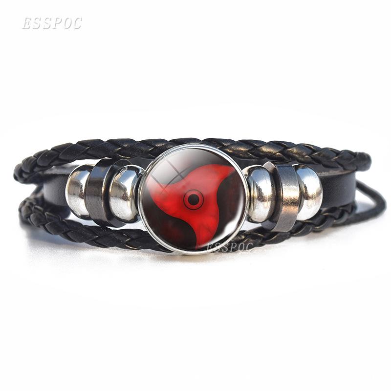 Naruto Inspired Sharingan Black Leather Men's Bracelet - Anime Gift