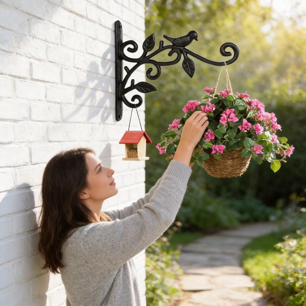 Cast Iron Bird Plant Stand With Wall Mount For Indoor Garden And Balcony Decor