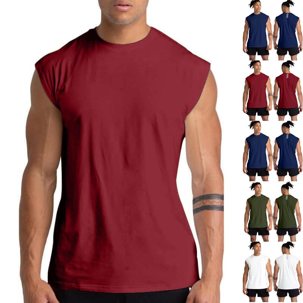 Maglietta da Uomo Senza Maniche Girocollo Tessuto di Cotone Vestibilità Muscolare Tank Top Basic Monocolore per Palestra Allenamento Abbigliamento Sportivo