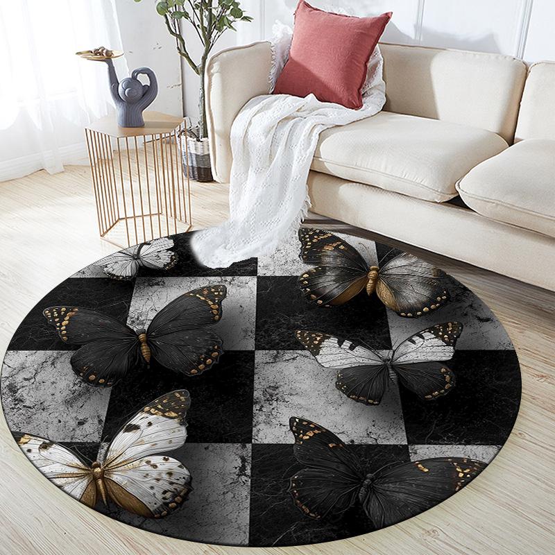 

Plaid Butterfly,Round Area Rug,Carpet Rug for Living Room Bedroom Sofa Playroom Decor,Non-slip Floor Mat 80cmx80cm