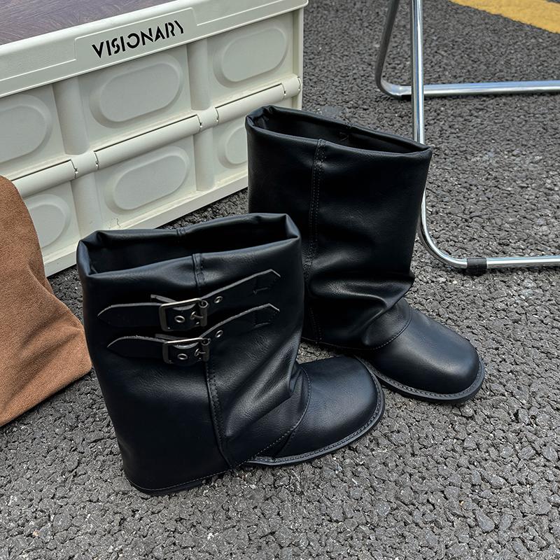 

Fashion Autumn Winter Vintage Women Western Cowboy Boots Ladies Concise Thick Heel Short Botas Zapatos De Mujer 35 чёрный