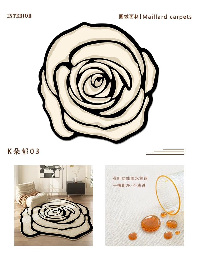 Rosa Blumen Wohnzimmer Dekoration Teppich Französischer Creme-Stil Teppiche für Schlafzimmer Große Fläche Unregelmäßig geformter Teppich Zuhause Rutschfeste Matte