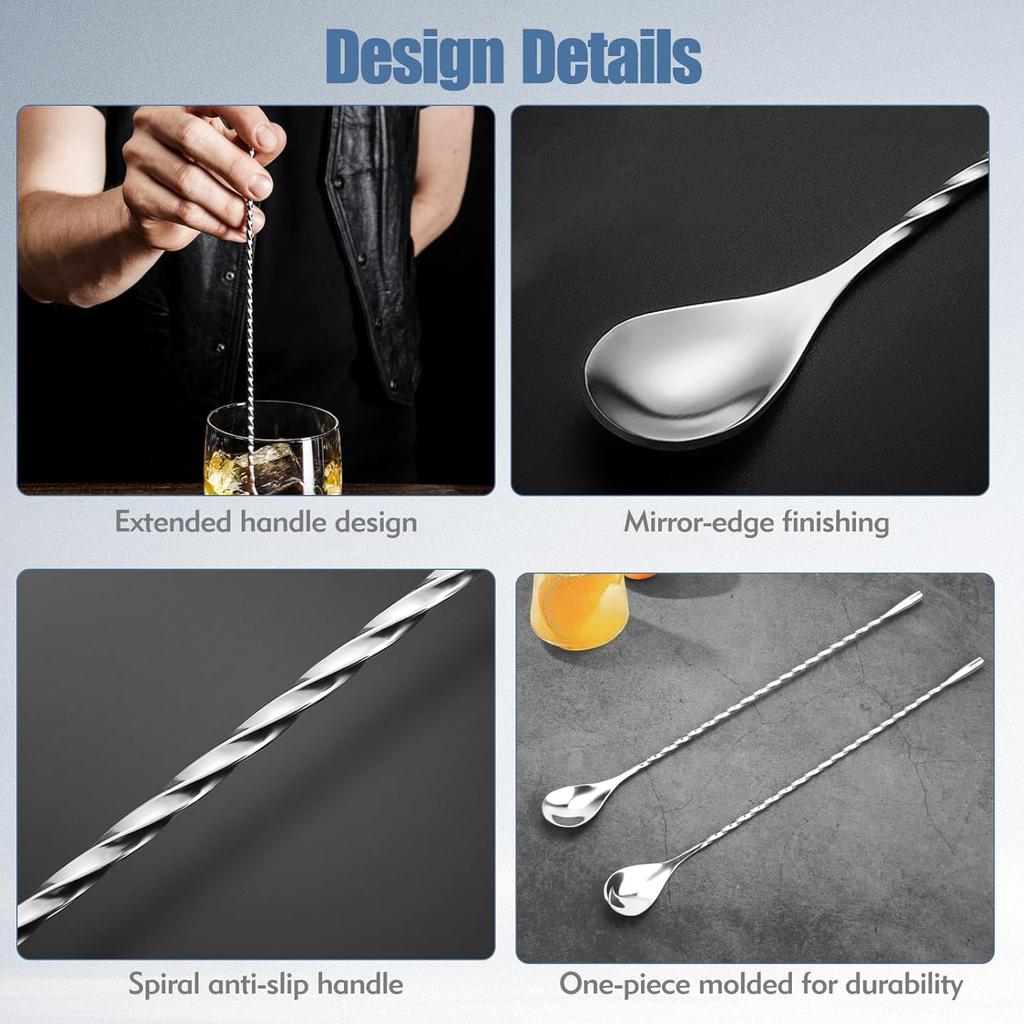 3Pcs Stainless Steel Bar Spoon, Ergonomic Stirring Spoons for Effortless Cocktail Mixing, Twist-Handle Cocktail Spoon for Precision Stirring