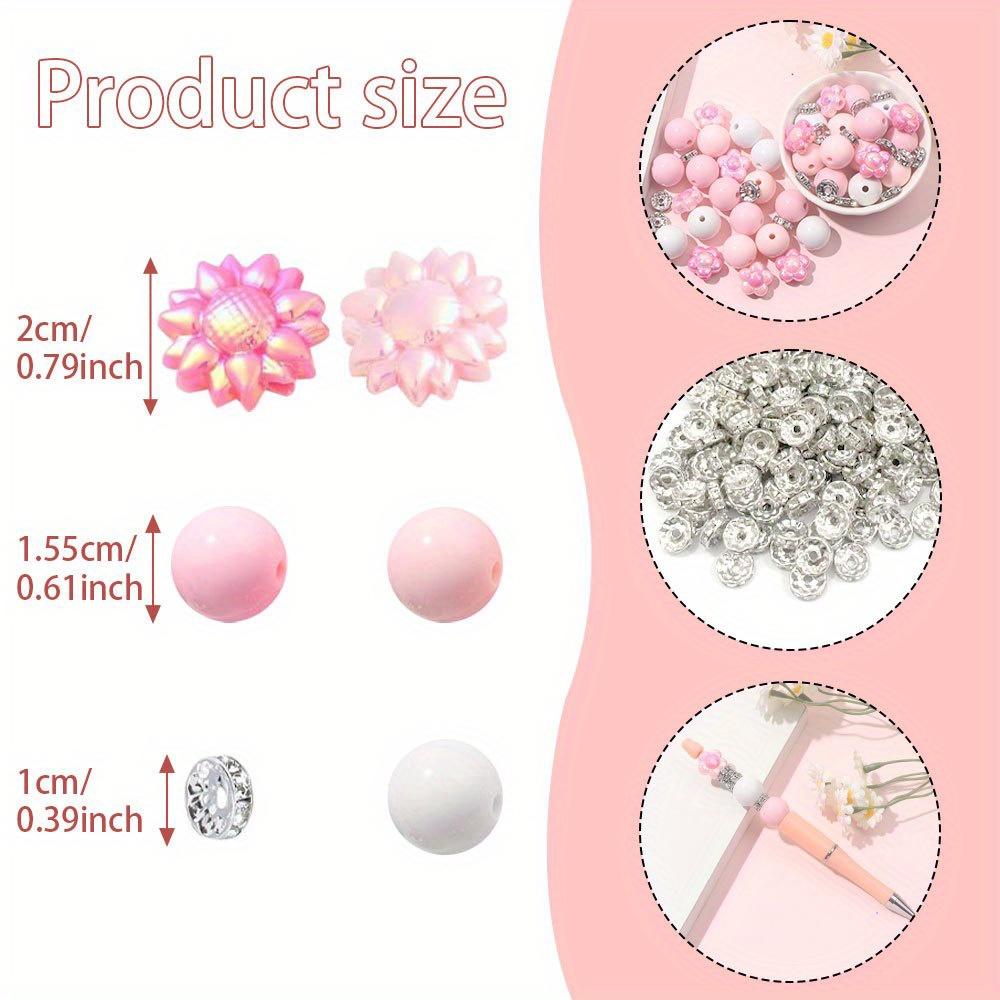 56pcs acrylic decorative beads, including 30 15.5mm round acrylic beads, 6 acrylic flower shaped beads, and 20 10mm shiny spacer beads