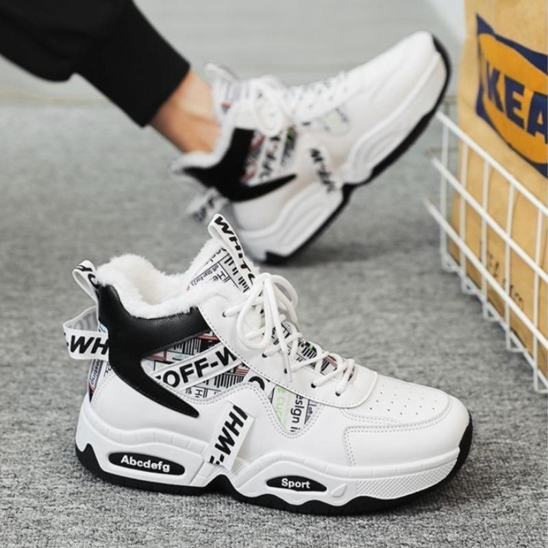 Winter Men's Shoes Fashion High-top Sneakers Plush Warm Cotton Shoes Designer Platform Vulcanize Shoes Winter New Men Snow Boots