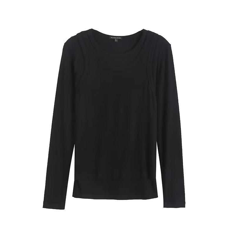 

UC&ZA Women s Double-Layer Crew Neck Knit T-shirt Small чорний