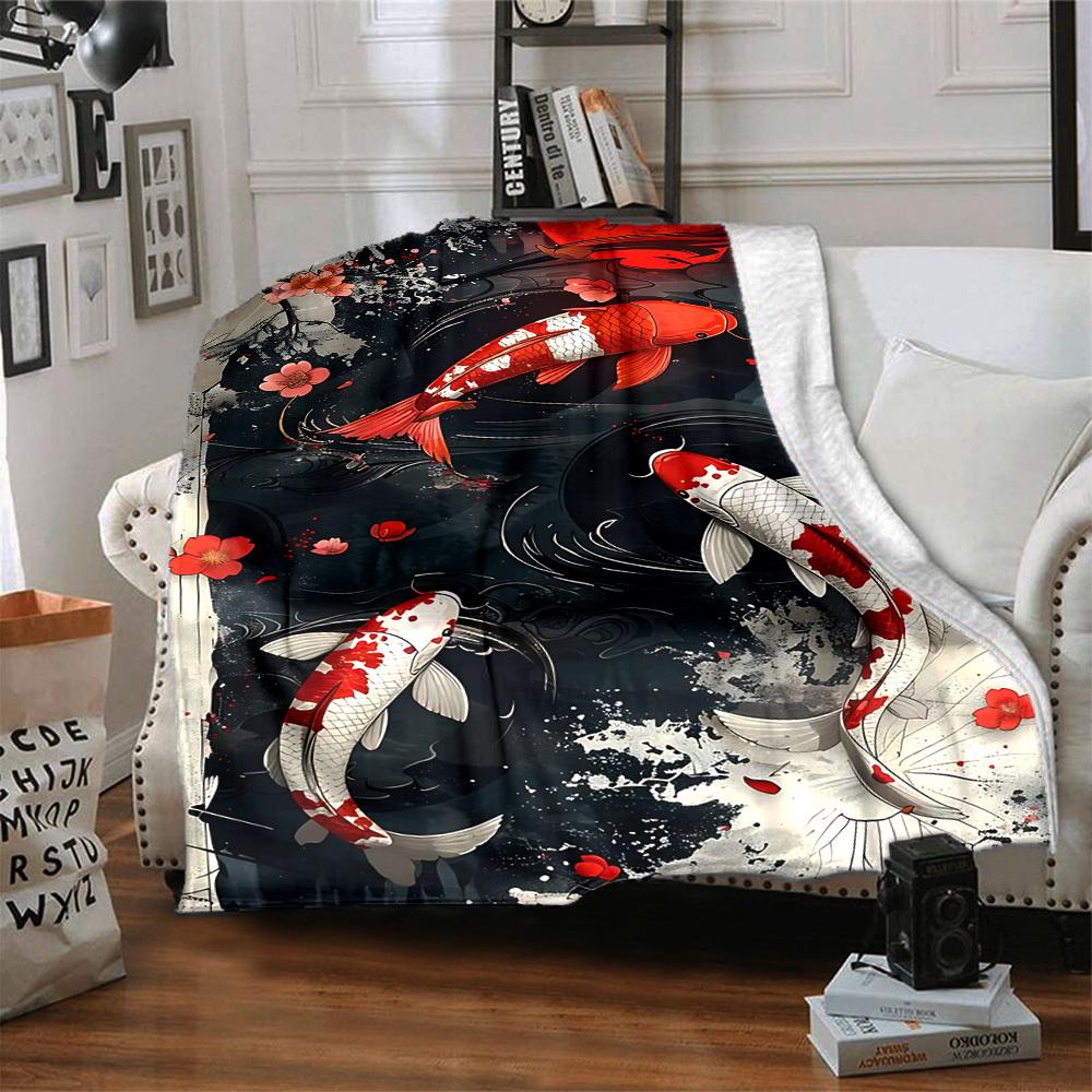 1PC Koi Fish Pond Blanket, Throw For Sofa, Bed, Travel, Camping, Livingroom, And Bed, Printing Blanket With Soft And Warm Fabric yy250918197