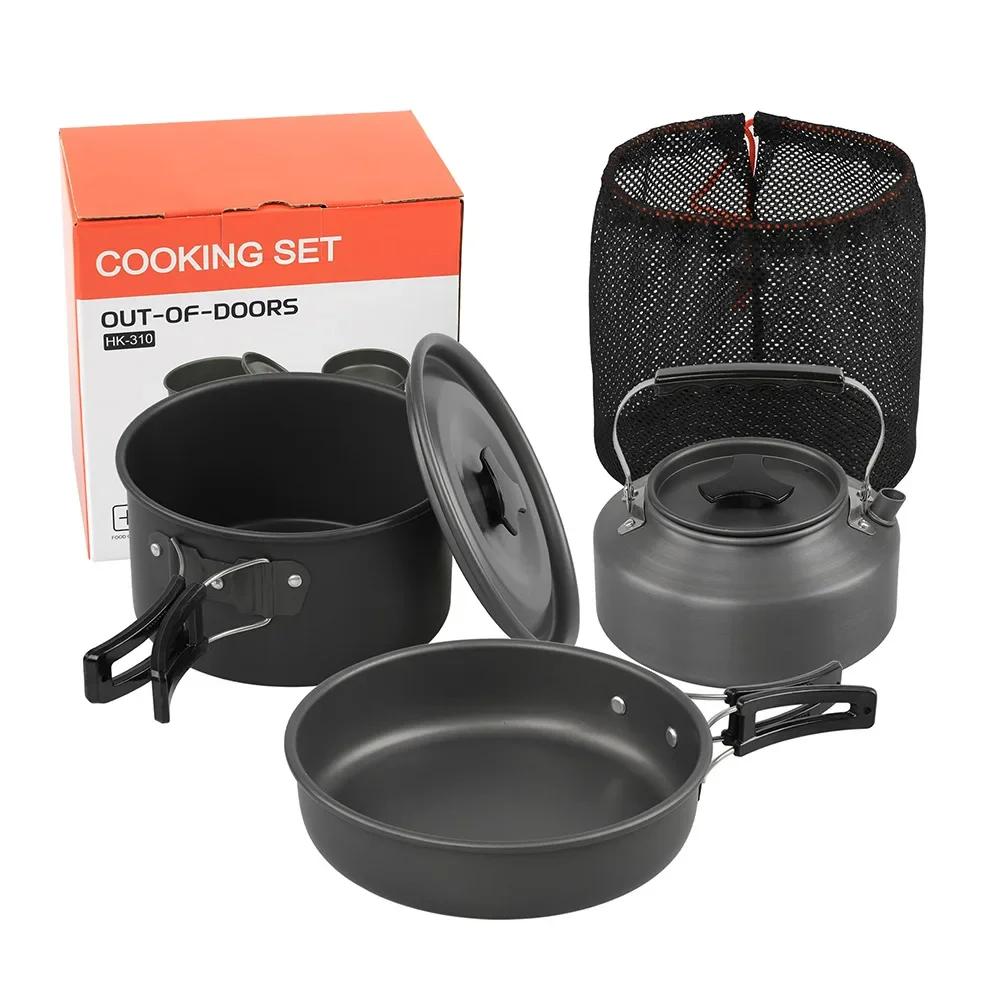 Camping Cooking Set, Outdoor Kitchenware Set, Aluminum Portable Tableware Kitchenware POTS Bowls Kettles Hiking Picnic Equipment