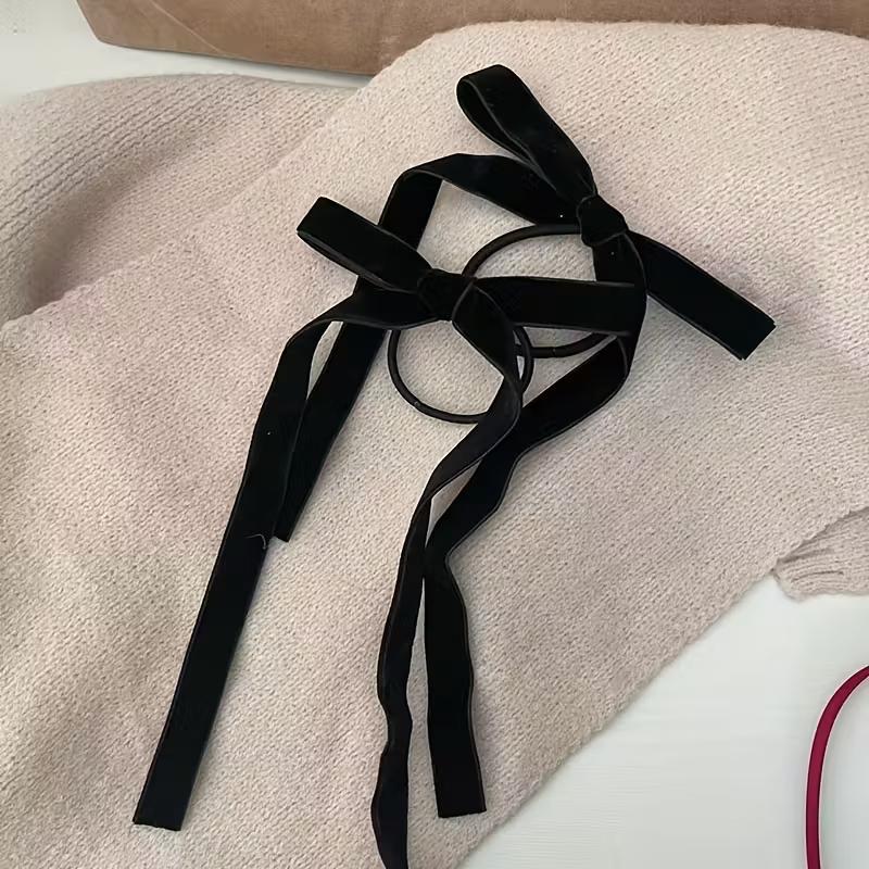 

Бантик Резинка для волос Скранчи Длинная атласная лента Бант Эластичные резинки для волос Атласные шелковистые резинки для волос Французский бант Резинки Веревка Держатель для хвостика Аксессуары 2pcs чёрный