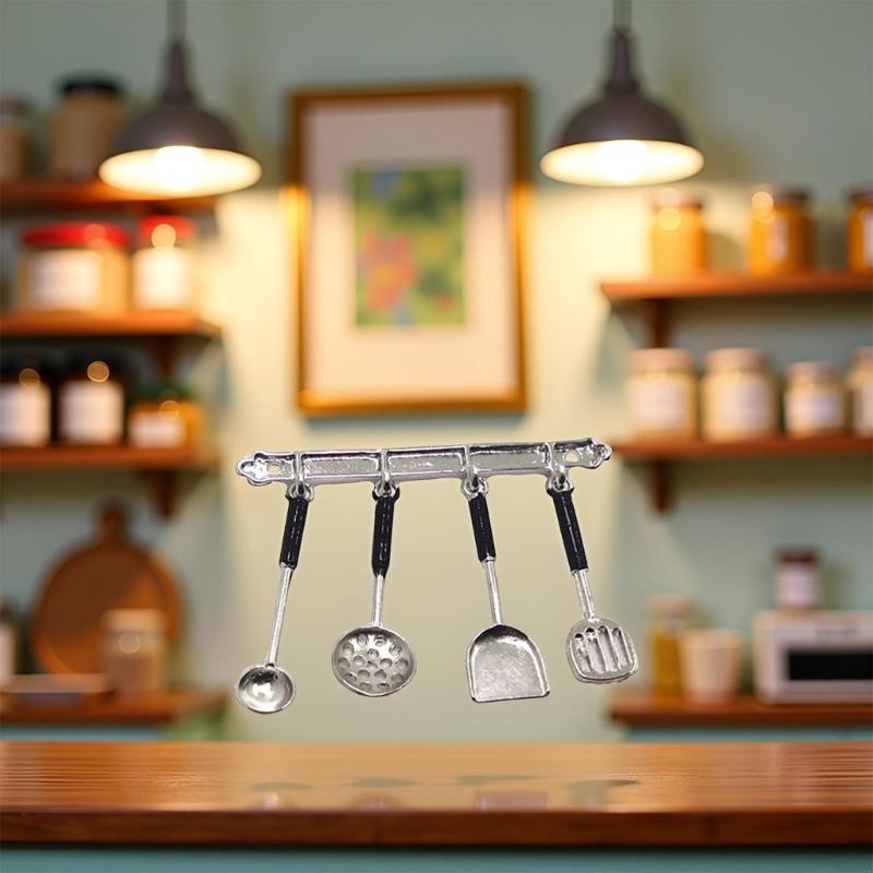 Alloy Miniature Kitchen Tool Set Wall Mount Design Shovel Spoon For Dollhouses Simulation Food Accessory