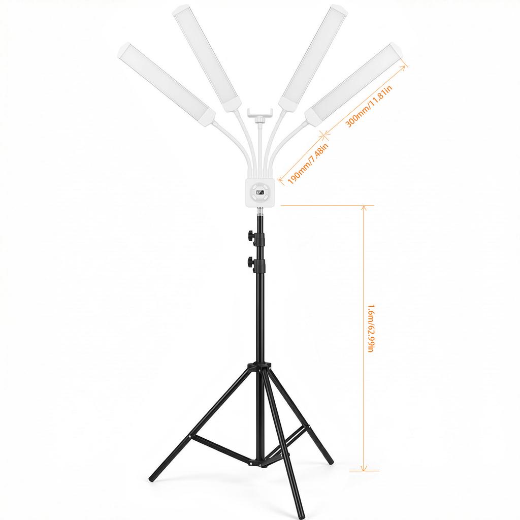Luce LED Flessibile a 4 Bracci 3200K 5600K Rotazione a 360 gradi Luce di Riempimento Dimmerabile per Fotografia Live Streaming