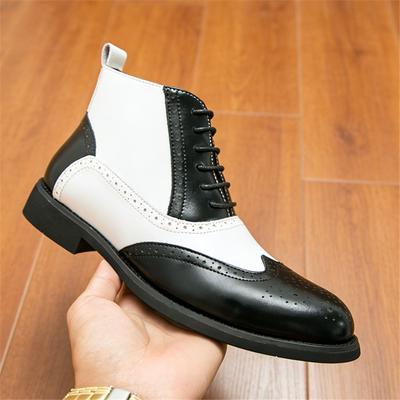 Trend New Pointed Black with White Mix Patchwork Casual Ankle Boot For Men Winter Fashion High Tops Shoes Zapatos Hombre