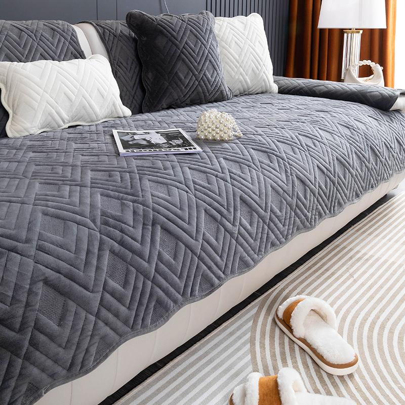 Advanced Sense of Milk Velvet Sofa Cushion Fall and Winter Models Light Luxury High-end Non-slip Cushion Leather Sofa Cover Cover Cloth