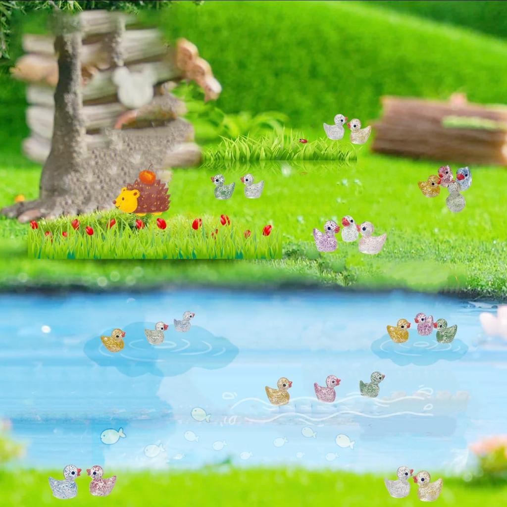 200/100 Pezzi Mini Anatre in Resina Mini Anatre Glitterate Colorate Piccole Figure di Anatra in Plastica in Miniatura Per Giardino delle Fate Paesaggio Muschiato Decorazione