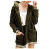 Women's  And Winter Loose Solid Color Stitching Long-Sleeved Pockets Plush Hooded Cardigan Coat