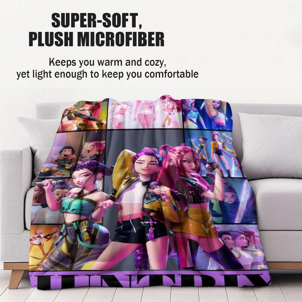 K Pop Demon Hunters Flannel Blanket Hot Anime Plush Warm Throw for Home Leisure Sofa Bed Cover Office Nap Camping Travel Gift