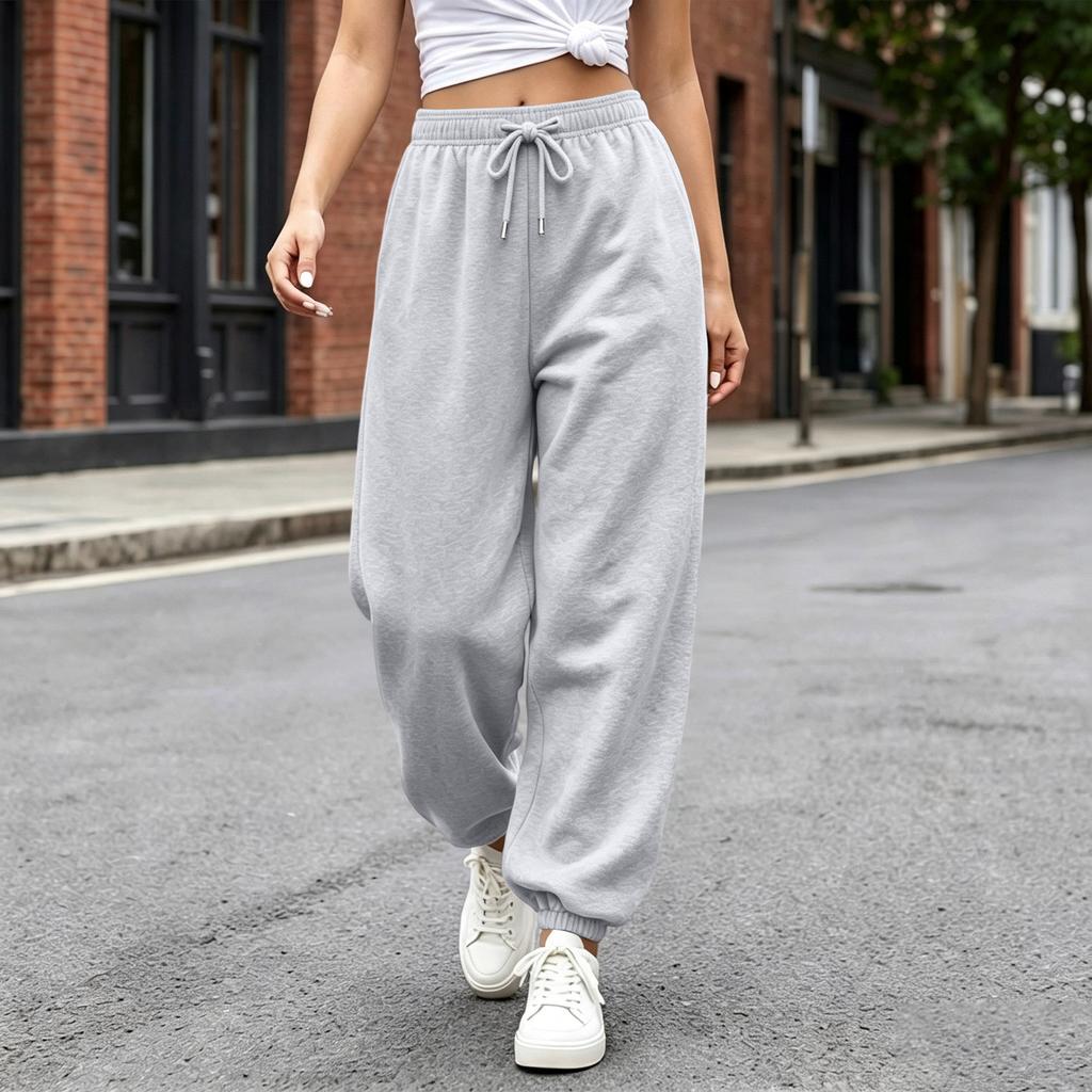 Pantalones Casuales para Mujer con Dobladillo, Ajuste Holgado, Pantalones de Chándal de Color