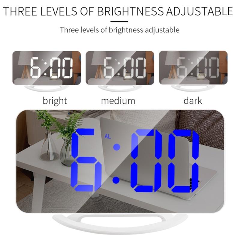 Digital Alarm Clock Large Display LED Mirror Electronic Clocks with Snooze Dual USB Ports 3 Adjustable Brightness Home
