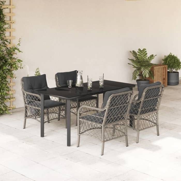 VidaXL Ensemble à Manger de Jardin avec Coussins 5 pcs, Table et Chaise de Terrasse, Meubles de Patio, Mobilier d'Extérieur, 3212176