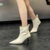 Slip-On Damen Stiefeletten mit Stretch-Ankle, spitze Zehenpartie, Damen Moderne Kurze Stiefel mit Absätzen, Schuhwerk, Damen Pumps Schuhe