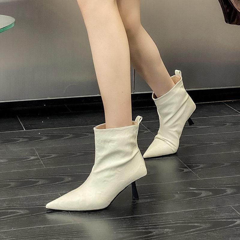 Slip-On Damen Stiefeletten mit Stretch-Ankle, spitze Zehenpartie, Damen Moderne Kurze Stiefel mit Absätzen, Schuhwerk, Damen Pumps Schuhe