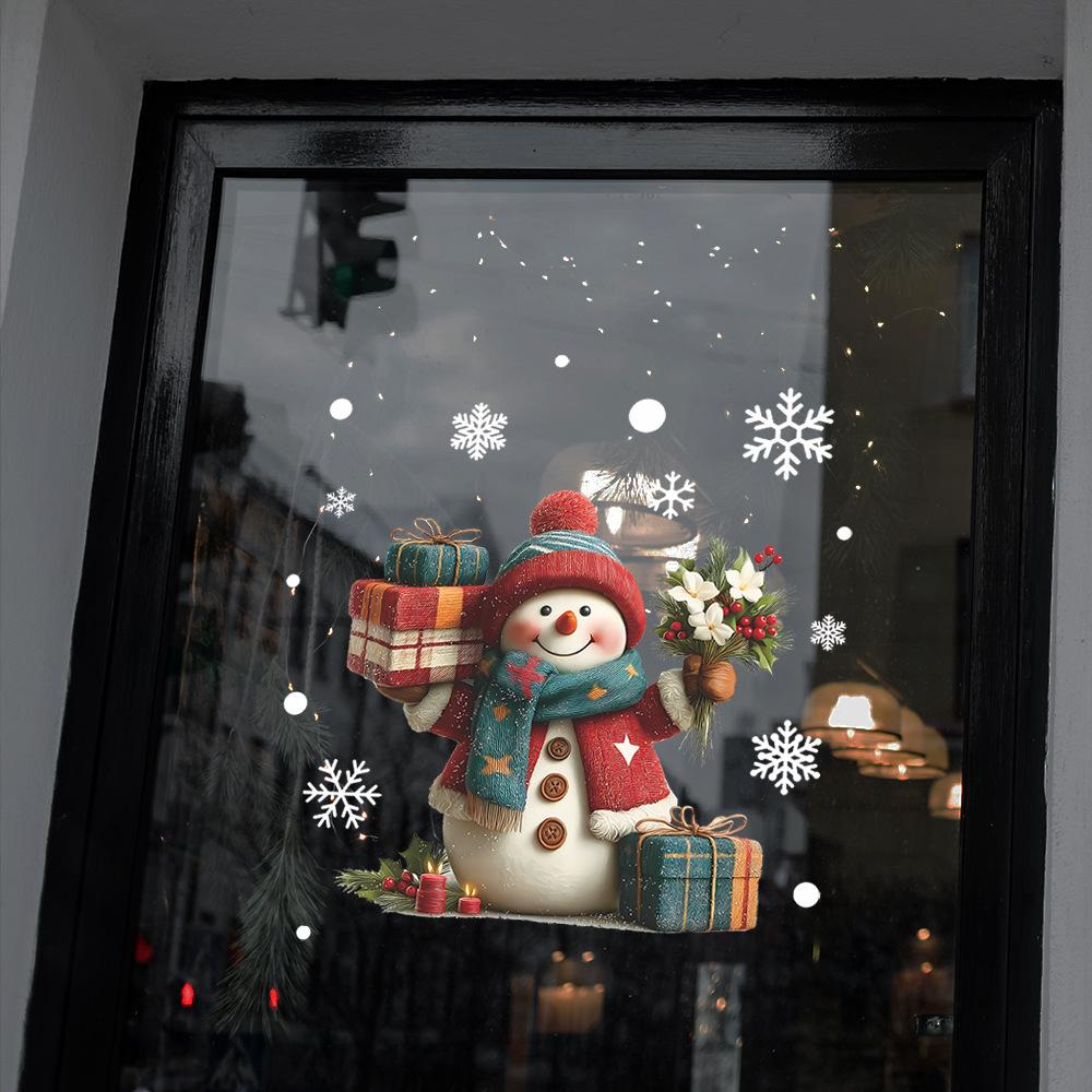Creative Snowman Snowflake Glass Window for Flowers and Gifts Home Beautification Decorative Window Sticker Uv