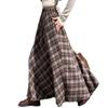 Maxi Check Retro with Everyday [POGCZMKK] Women's Skirt, Pattern, A-Line Flare, Low-Waist, Thick, Pockets, Slimming, Warm, Elegant, Fashionable,