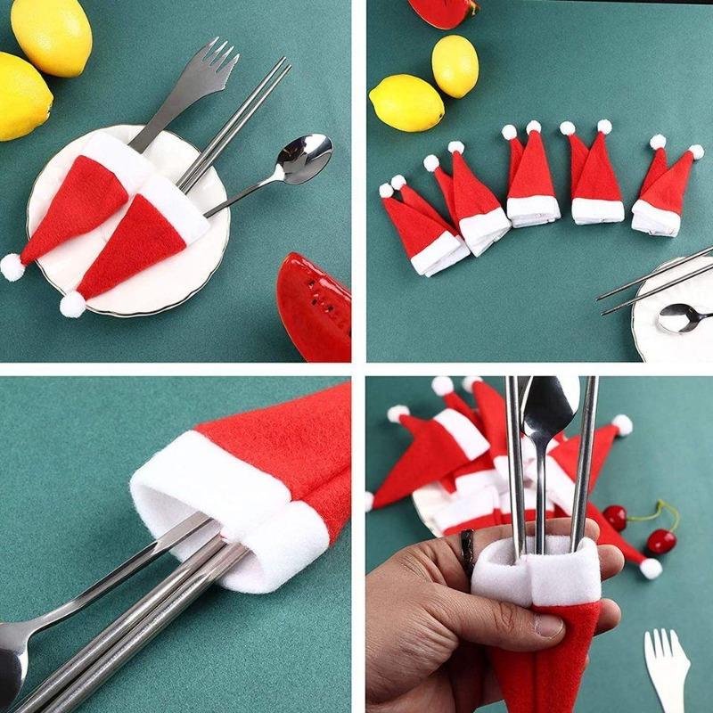 1/3/5/10/20/50/100PCS Christmas Decoration Tableware Holder Bag Christmas Hat Fork Knife Cutlery Bag Xmas Home Kitchen Decor Ornament Navidad New Year
