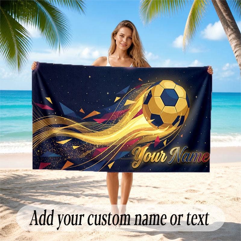 Soccer Theme Beach Towel Personalized Custom Name & Text Soft Quick Dry Beach Towel for Swimming Travel