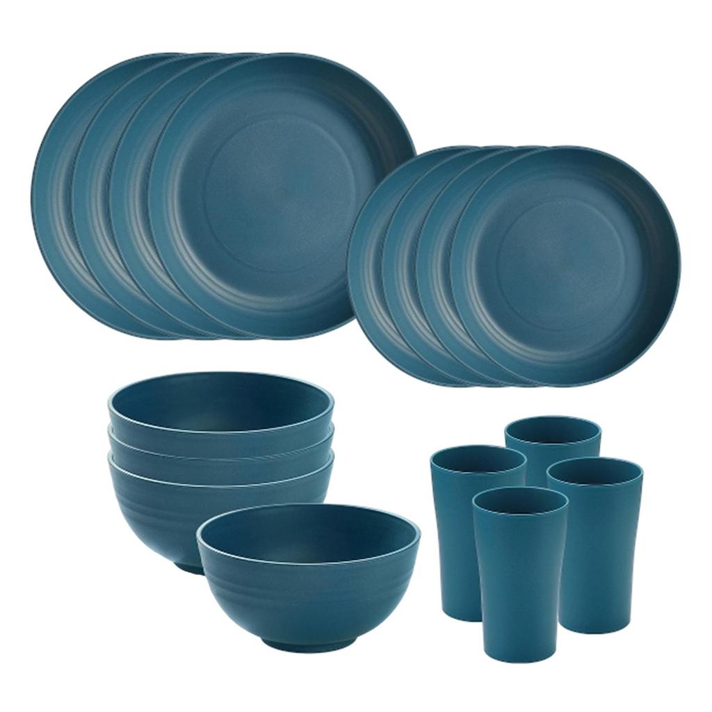 16-teilige Geschirrsets Rund Service für 4 Matt Minimalistisch Bruchfeste Teller Tassen für Party Wohnmobil Küche Haushalt Camping