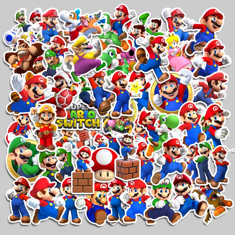 

50 Mario Graffiti Stickers for Luggage, Motorcycle, and Waterproof Cartoon Designs
