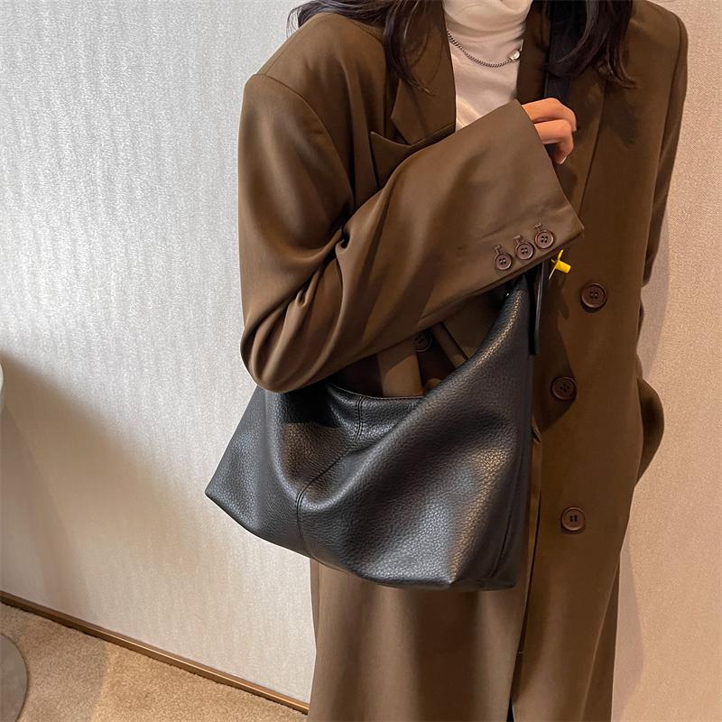 MOODS Lychee Pattern Tote Bags For Women  Latest Branded Shoulder Hobo Bag Soft PU Leather Retro Large Capacity Shopper Tote