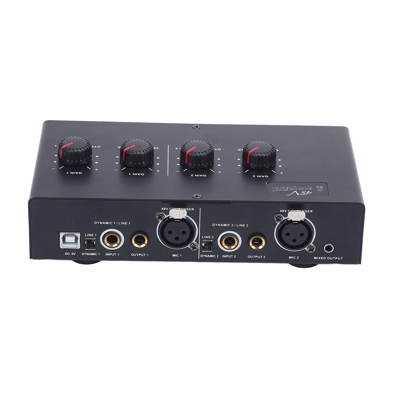 

2 Channel Microphone Amplifier USB 5V DC Powered 48V Phantom Power Amplifier for Dynamic Condenser Mic Guitar