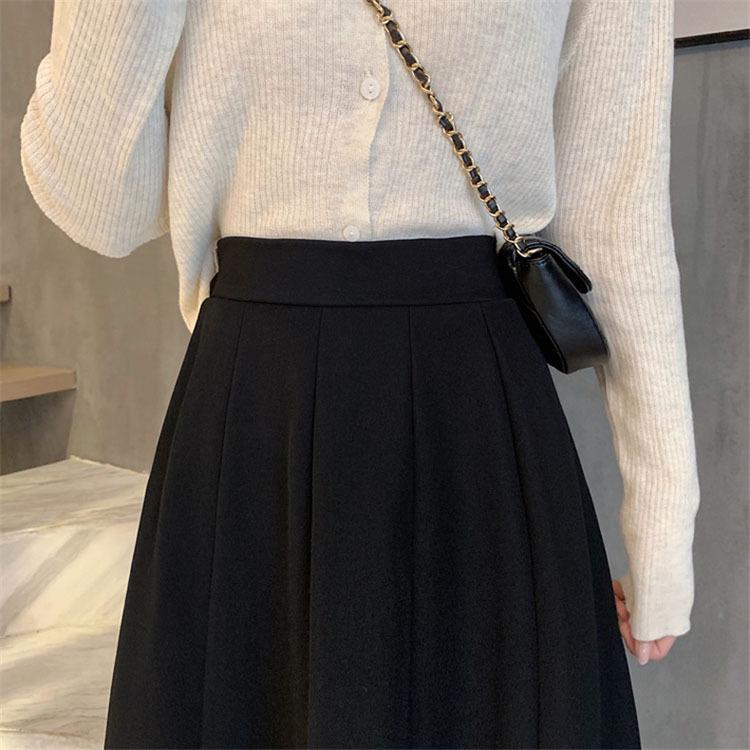 2024 High-Waisted Black Midi A-line Skirt: Elegant, Slimming, Drapey, Summer Style