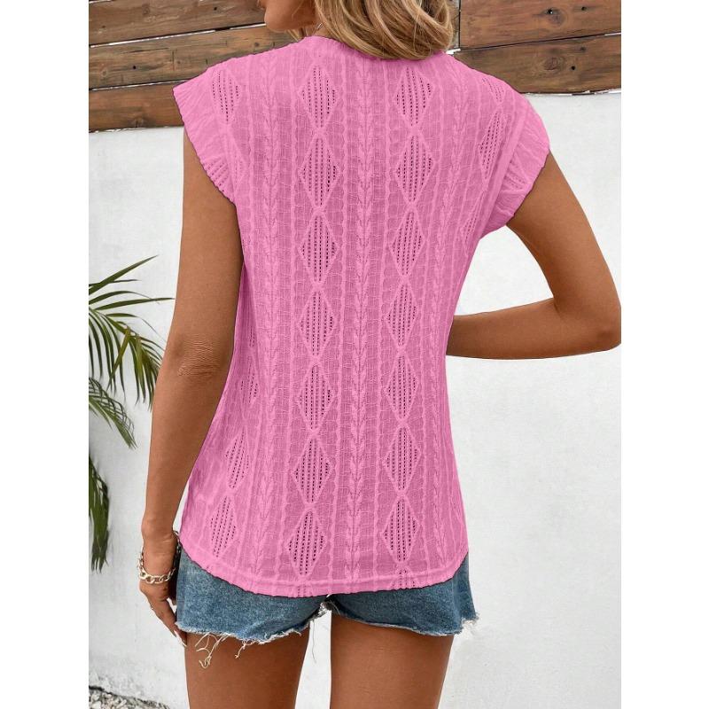 Summer Round Neck Jacquard Short Sleeved Loose T-shirt