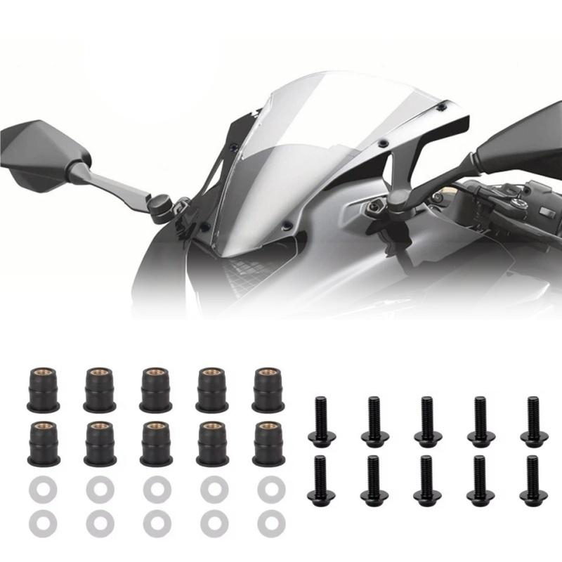 10pcs Universal Motorcycle Windscreen Bolt Washer Kit M5x16mm Black Aluminum Nut Replacement For SUZUKI KAWASAKI
