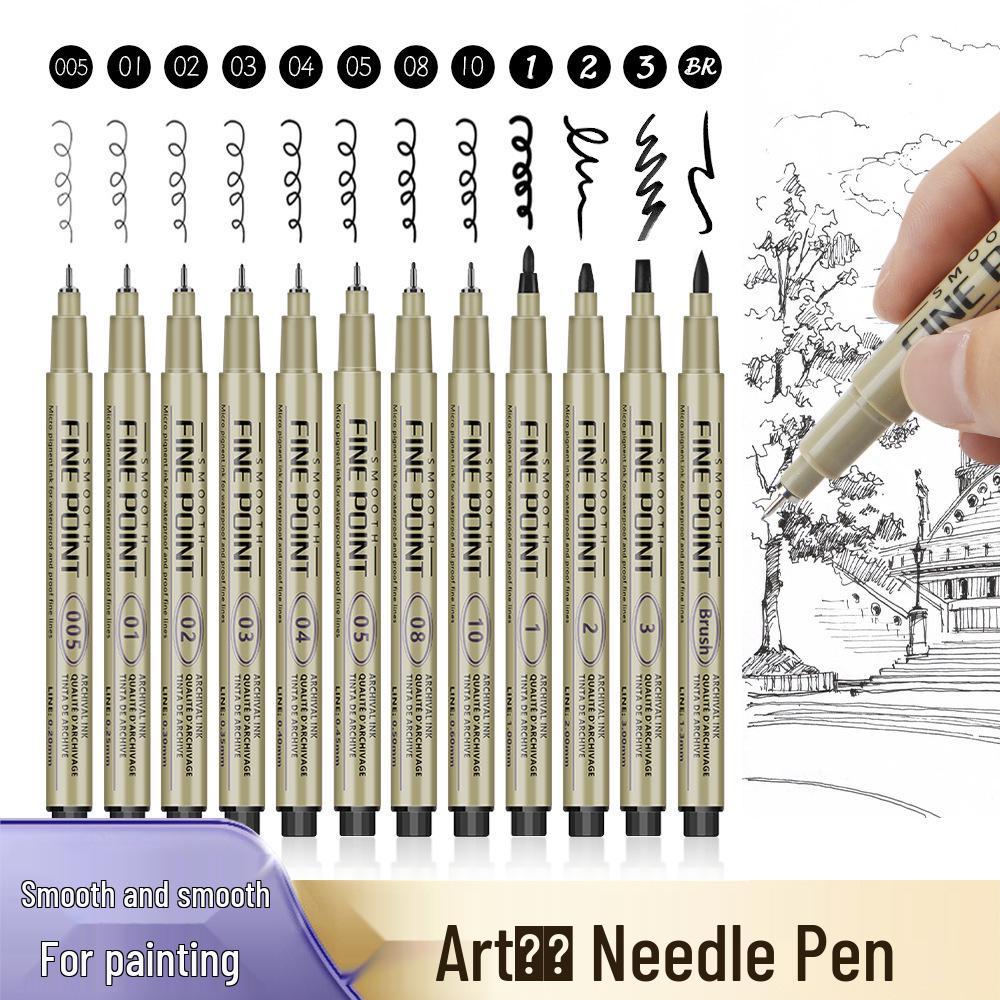 Kusuo Art Black Drawing Pen Set - 12 Quick-Dry, Water & Fade Resistant, Anime Hand-Painted Syringe Liners